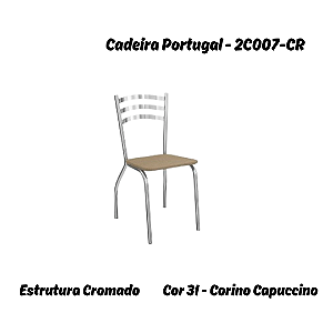Par de Cadeiras Portugal - 2C007-CR - Corino Capuccino - Kappesberg Crome