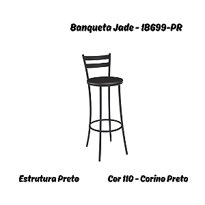 Banqueta Jade - 1B699-PR - Corino Preto - Kappesberg Crome