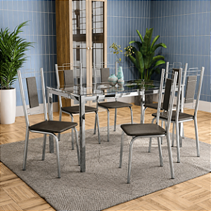 Conjunto Mesa Reno 150cm c/ Vidro + 06 Cadeiras Florença - Kappesberg