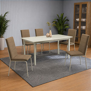 Conjunto Mesa Reno 160cm c/ Vidro + 06 Cadeiras Amsterda - Kappesberg