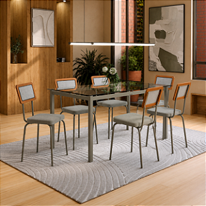 Conjunto Mesa Reno 150cm c/ Vidro + 06 Cadeiras Petra - Kappesberg