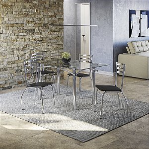 Conjunto Mesa Elba 150cm c/ Vidro + 04 Cadeiras Portugal - Kappesberg Crome