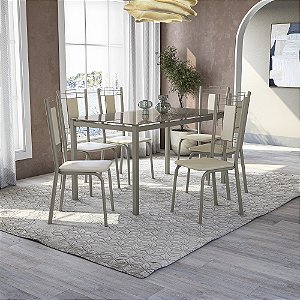 Conjunto Mesa Elba 140cm c/ Vidro + 04 Cadeiras Florença - Kappesberg Crome