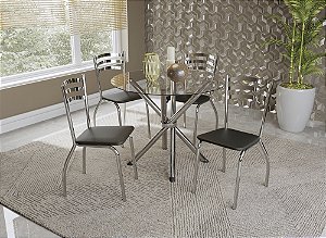Conjunto Mesa Volga 95cm c/ Vidro + 04 Cadeiras Portugal - Kappesberg Crome