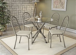 Conjunto Mesa Volga 95cm c/ Vidro + 04 Cadeiras Holanda - Kappesberg Crome