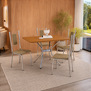 Conjunto Mesa Loire 120cm + 04 Cadeiras Florença - Kappesberg Crome