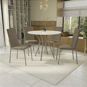 Conjunto Mesa Sardenha 105cm c/ Vidro + 04 Cadeiras Amsterda - Kappesberg