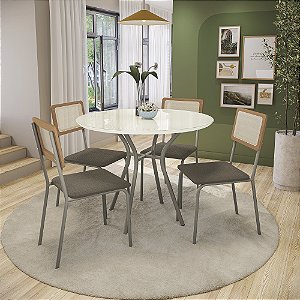 Conjunto Mesa Sardenha 105cm c/ Vidro + 04 Cadeiras Brisa - Kappesberg Crome