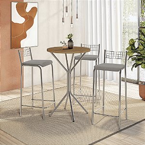 Conjunto Mesa Bistro com 03 Banquetas Gênova Cromado - Kappesberg Crome