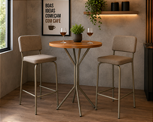 Conjunto Mesa Bistro com 02 Banquetas Fiji Nikel - Kappesberg Crome