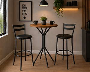 Conjunto Mesa Bistro com 02 Banquetas Jade Preto - Kappesberg Crome
