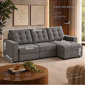Sofá Retrátil Argo 282cm - Estofados Rincão