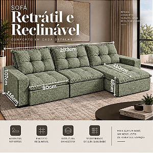 Sofá Retrátil e Reclinável Genesis 293cm 03 Módulos - Estofados Rincão