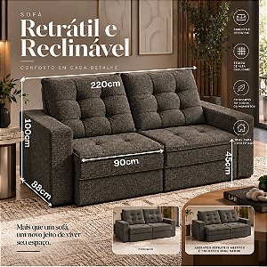 Sofá Retrátil e Reclinável Gol 220cm - Estofados Rincão