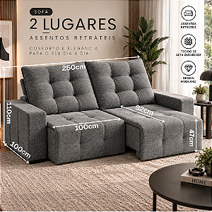 Sofá Retratil e Reclinável Kona 250cm - Estofados Rincão