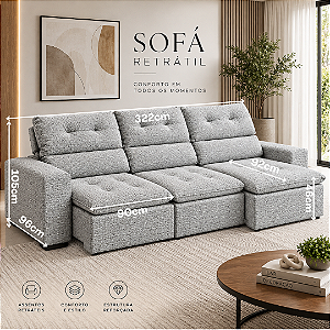 Sofá Retrátil e Reclinável Lancer 322cm - Estofados Rincão