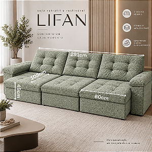 Sofá Retrátil e Reclinável Lifan 291cm 03 Módulos - Estofados Rincão