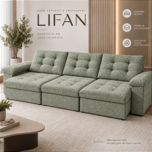 Sofá Retrátil e Reclinável Lifan 291cm 03 Módulos - Estofados Rincão