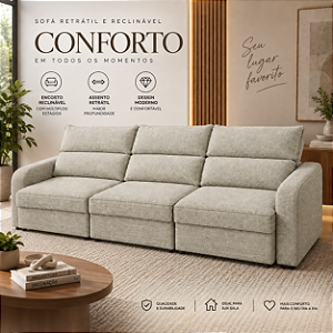 Sofá Retratil e Reclinável Niro 322cm - Estofados Rincão