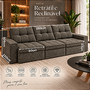 Sofá Retratil e Reclinável Silverado 299cm 03 Modulos - Estofados Rincão