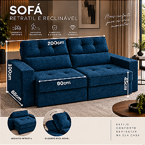 Sofá Retratil e Reclinável Strada 220cm - Estofados Rincão