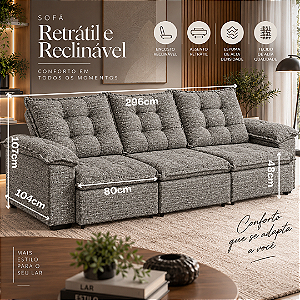 Sofá Retratil e Reclinável Titano 296cm - Estofados Rincão