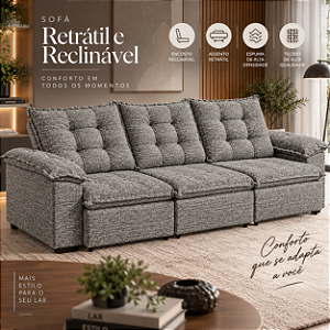 Sofá Retratil e Reclinável Titano 296cm - Estofados Rincão
