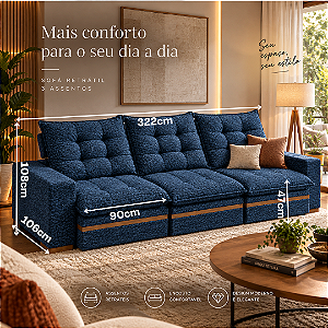 Sofá Retratil e Reclinável Tucson 322cm - Estofados Rincão