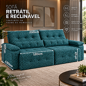 Sofá Retrátil e Reclinável Virtus 290cm 02 Módulos - Estofados Rincão