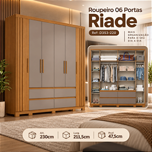 Roupeiro 211,5cm 06 Portas Riade - Ref. D353-220 - Cinamomo/Avela - Móveis Henn