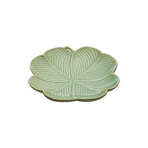 TRAVESSA CERÂMICA BANANA LEAF VERDE "FLOR"