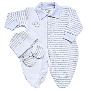 Macacão em Plush Branco Listrado