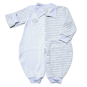 Macacão em Plush Branco Listrado + Touca - Menino