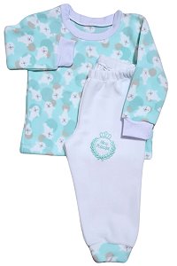 Conjunto MicroSoft Verde - Calça Branca e Blusa com Leão Marinho