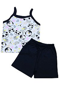 CONJUNTO MENINA VERÃO BEBÊ - BLUSA ALCINHA PINGUIM E SHORTS PRETO
