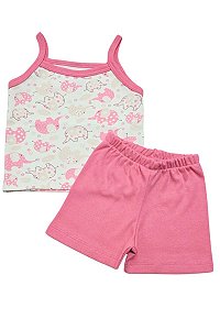 CONJUNTO VERÃO BEBÊ BLUSA ALCINHA ELEFANTE E SHORTS ROSA