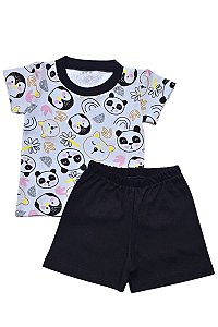 CONJUNTO - CAMISETA  ESTAMPADA PINGUIM  E SHORTS PRETO