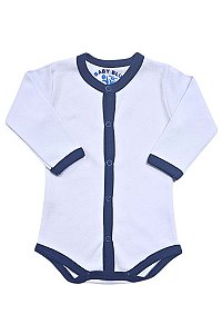 BODY MANGA LONGA BRANCO VIÉS AZUL - BOTÃO FRONTAL