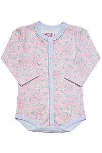 BODY MANGA LONGA ROSA ELEFANTE - BOTÃO FRONTAL