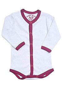 BODY MANGA LONGA BRANCO VIÉS VERMELHO - BOTÃO FRONTAL