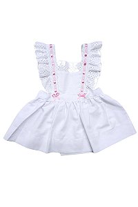 VESTIDO BEBÊ BRANCO COM LACINHO ROSA