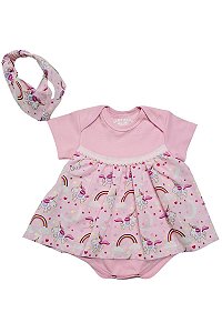 VESTIDO BEBÊ ROSA - UNICÓRNIO