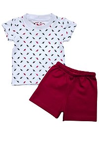 CONJUNTO - CAMISETA ESTAMPA CANGURU E SHORTS VERMELHO