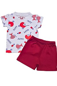 CONJUNTO - CAMISETA  ESTAMPA URSINHOS  E SHORTS VERMELHO