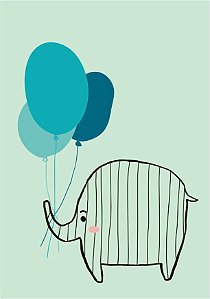 Quadro Infantil Elefante com Balão azul