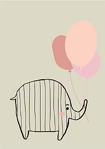 Quadro Infantil Elefante com Balão rosa
