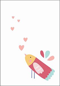 Quadro Infantil Passarinho Corações rosa