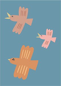Quadro Infantil Revoada de pássaros rosa