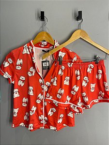Pijama Curto Urso Natal Vermelho