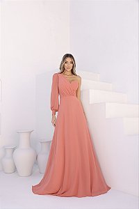 Vestido Longo Um Ombro Tory Salmão